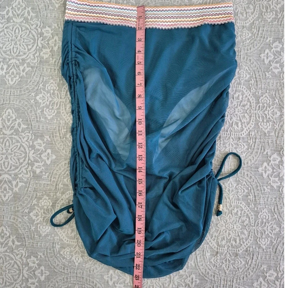 Teal High Waisted Bikini‎ Mesh Skirt Set Chevron Trim Womens Large